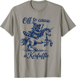 Funny Raccoon Unicorn Graphic Off to Cause a Kerfuffle T-Shirt - T-Shirt | Sand
