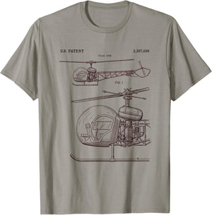 Vintage Helicopter Patent 1946 Bell 47 Pilot Blueprint T-Shirt - T-Shirt | Sand