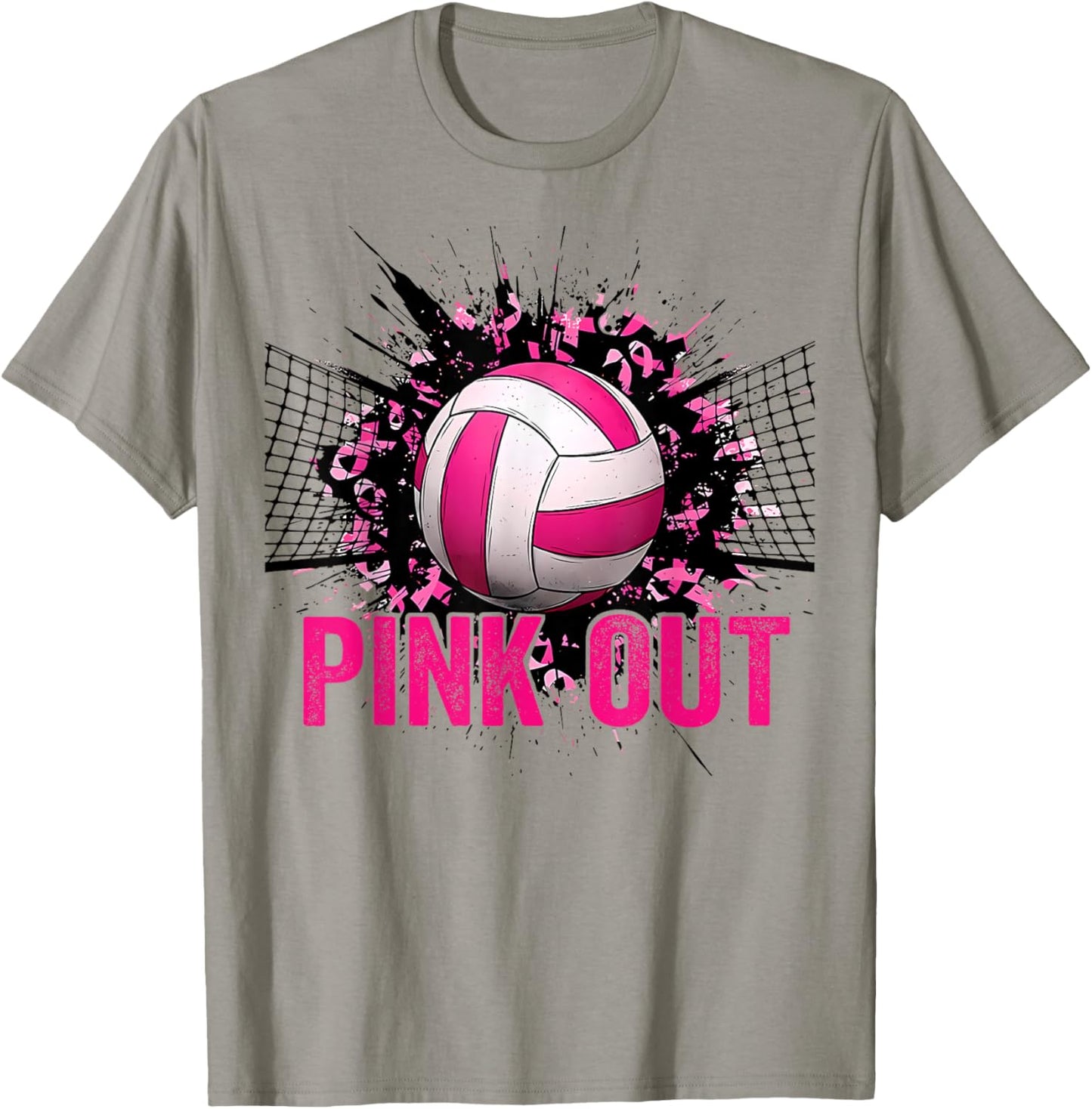Volleyball Game Day Pink Out Breast Cancer Awareness Women T-Shirt - T-Shirt | Sand