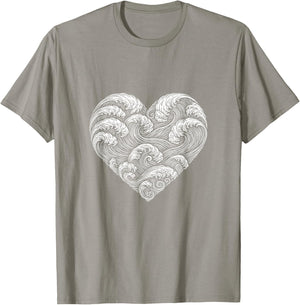 Wave Heart Ocean Vacation Surfer Cute Valentines Days T-Shirt - T-Shirt | Sand