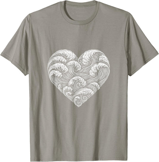 Wave Heart Ocean Vacation Surfer Cute Valentines Days T-Shirt - T-Shirt | Sand