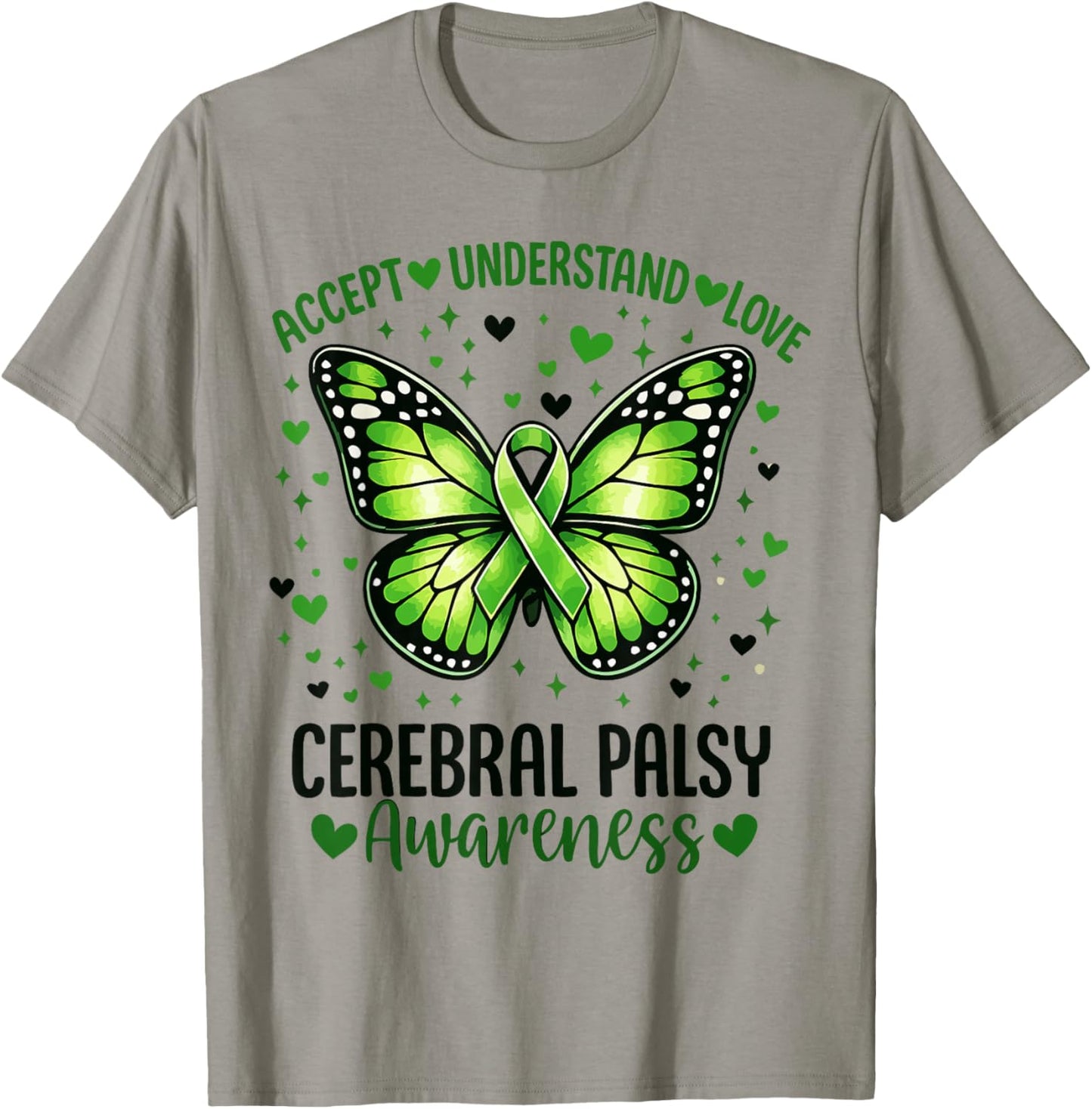 Accept Understand Love Butterfly Cerebral Palsy Awareness T-Shirt - T-Shirt | Sand