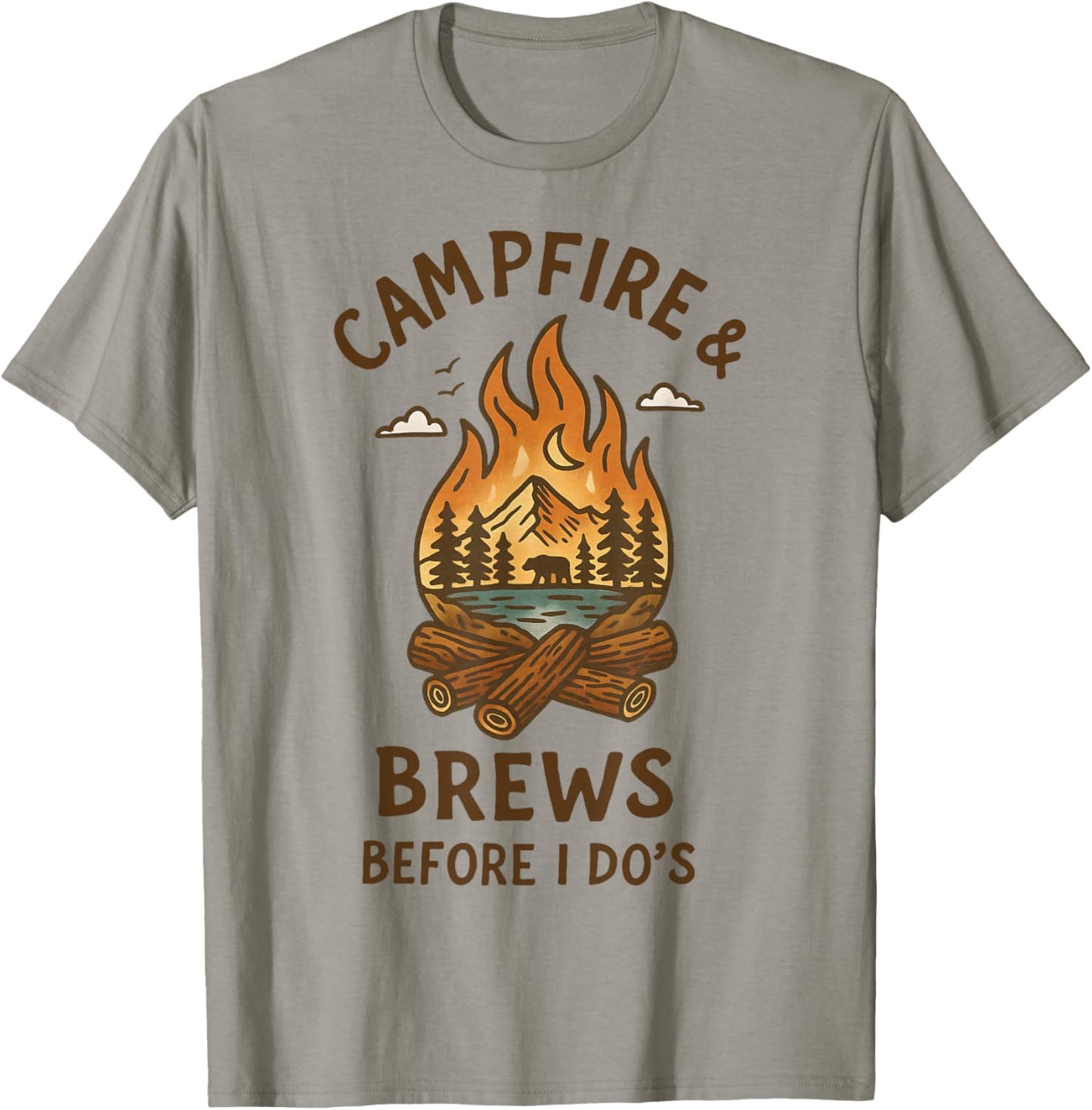 Bride Camping Bachelorette Campfire & Brews Before I Do's T-Shirt - T-Shirt | Sand