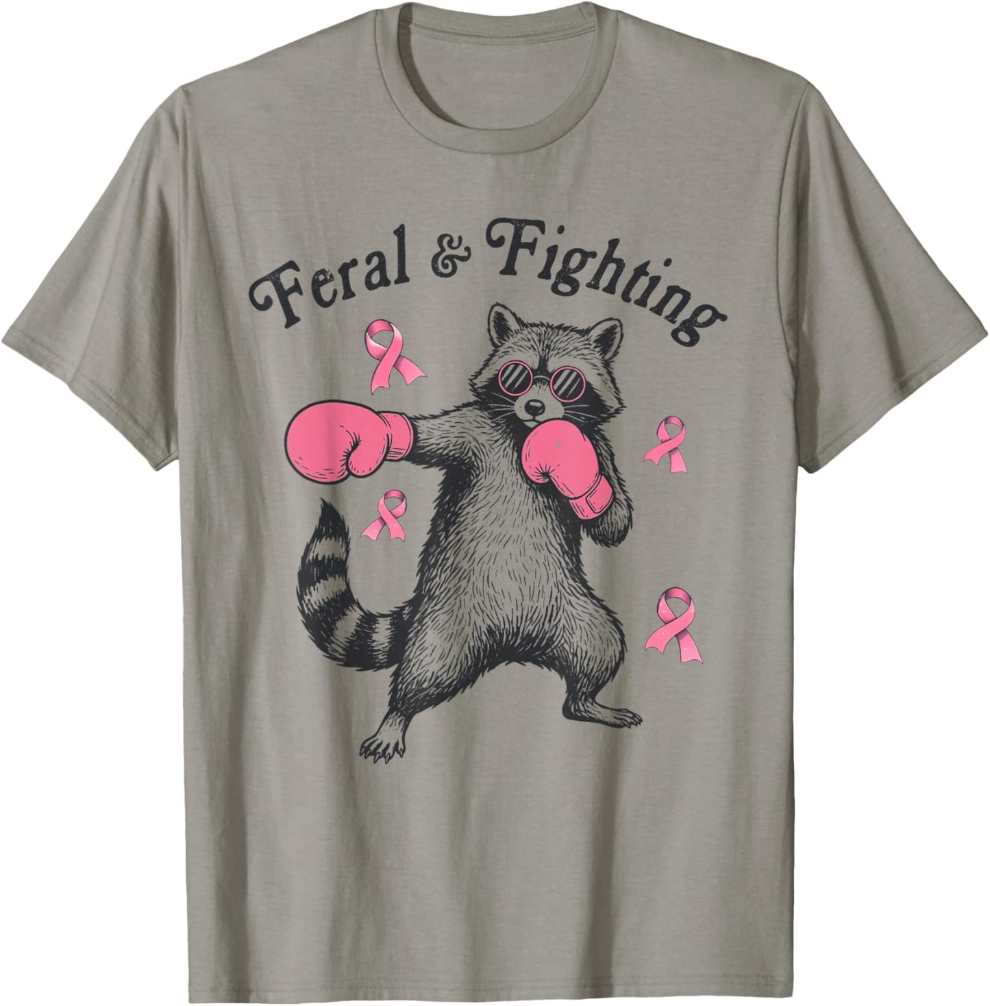 Breast Cancer Awareness Support Racoon Feral & Fighting T-Shirt - T-Shirt | Sand