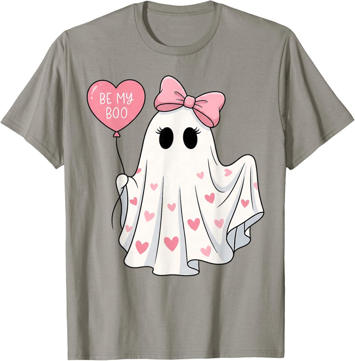 Be My Boo Cute Ghost Pink Bow and Hearts Valenween T-Shirt - T-Shirt | Sand