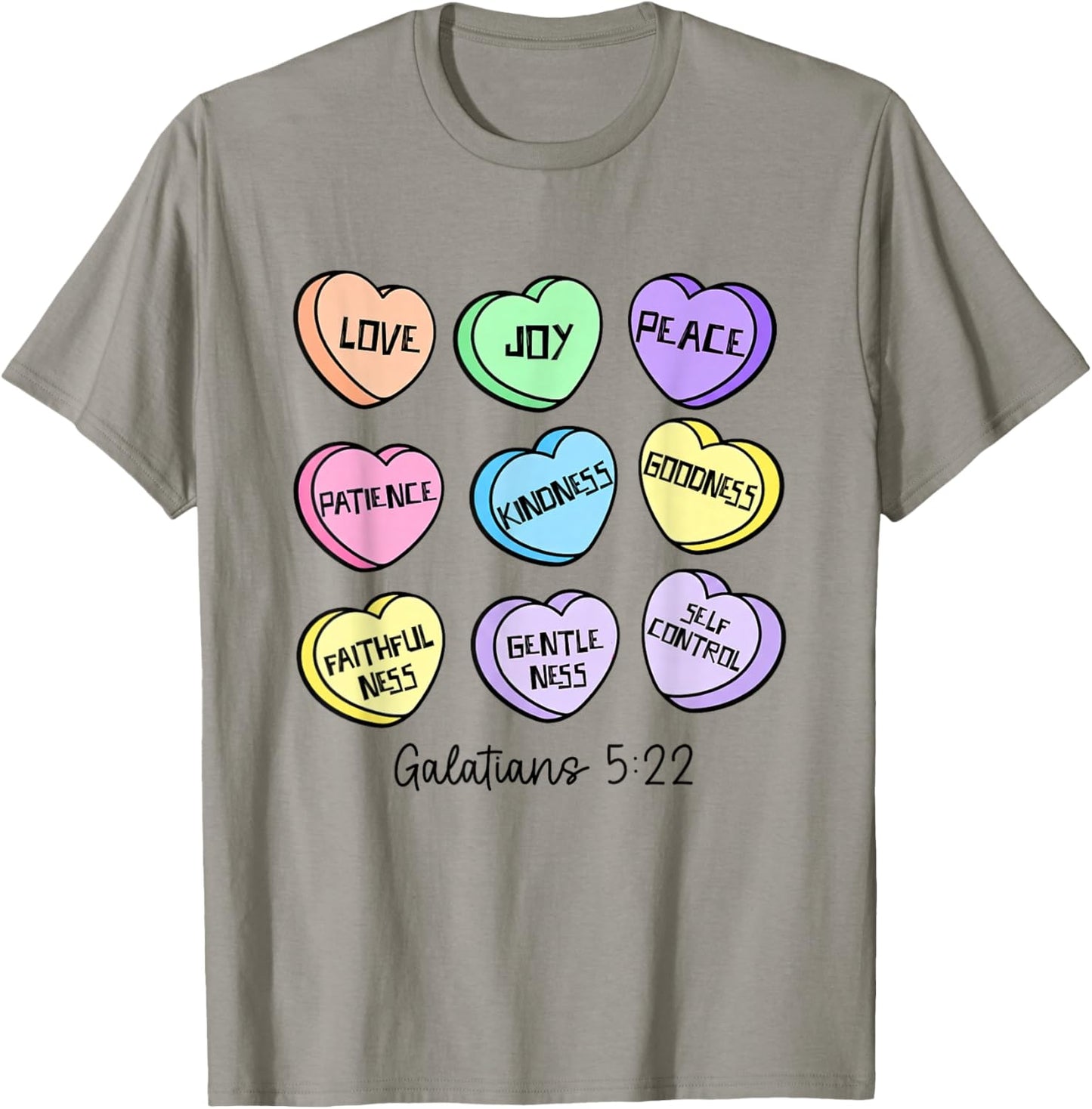 Love Joy Peace Christian Valentines Candy Heart Bible Verse T-Shirt - T-Shirt | Sand