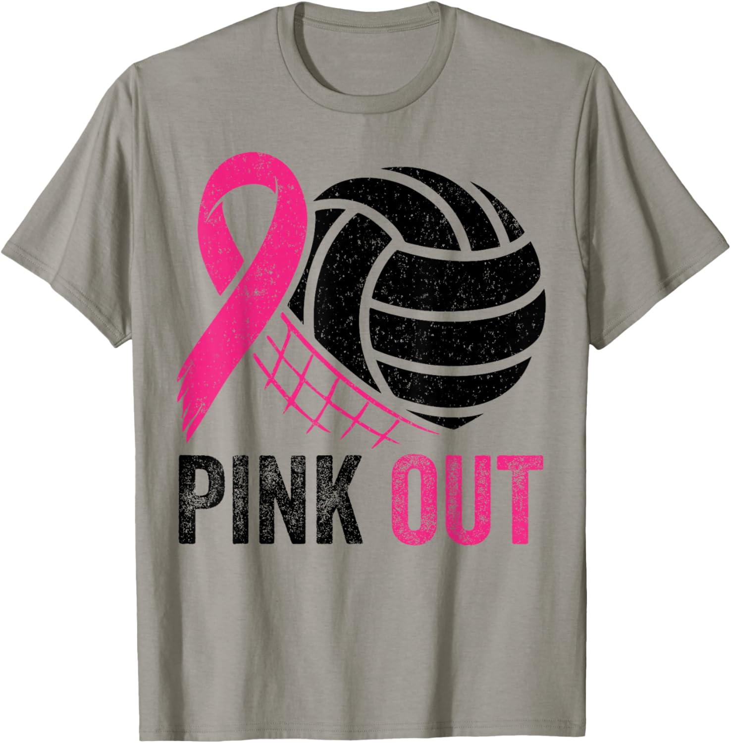 Pink Out Volleyball Breast Cancer Awareness Pink Ribbon T-Shirt - T-Shirt | Sand