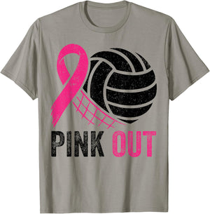 Pink Out Volleyball Breast Cancer Awareness Pink Ribbon T-Shirt - T-Shirt | Sand