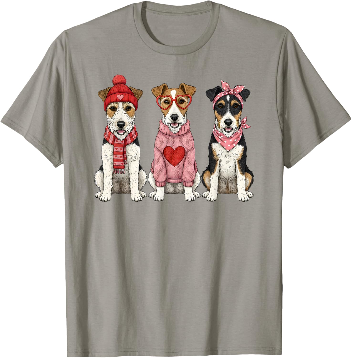 Cute Fox Terrier Valentine Dog T-Shirt - T-Shirt | Sand