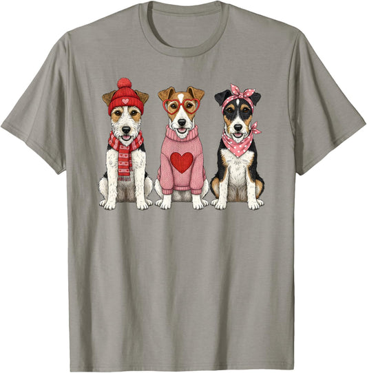 Cute Fox Terrier Valentine Dog T-Shirt - T-Shirt | Sand