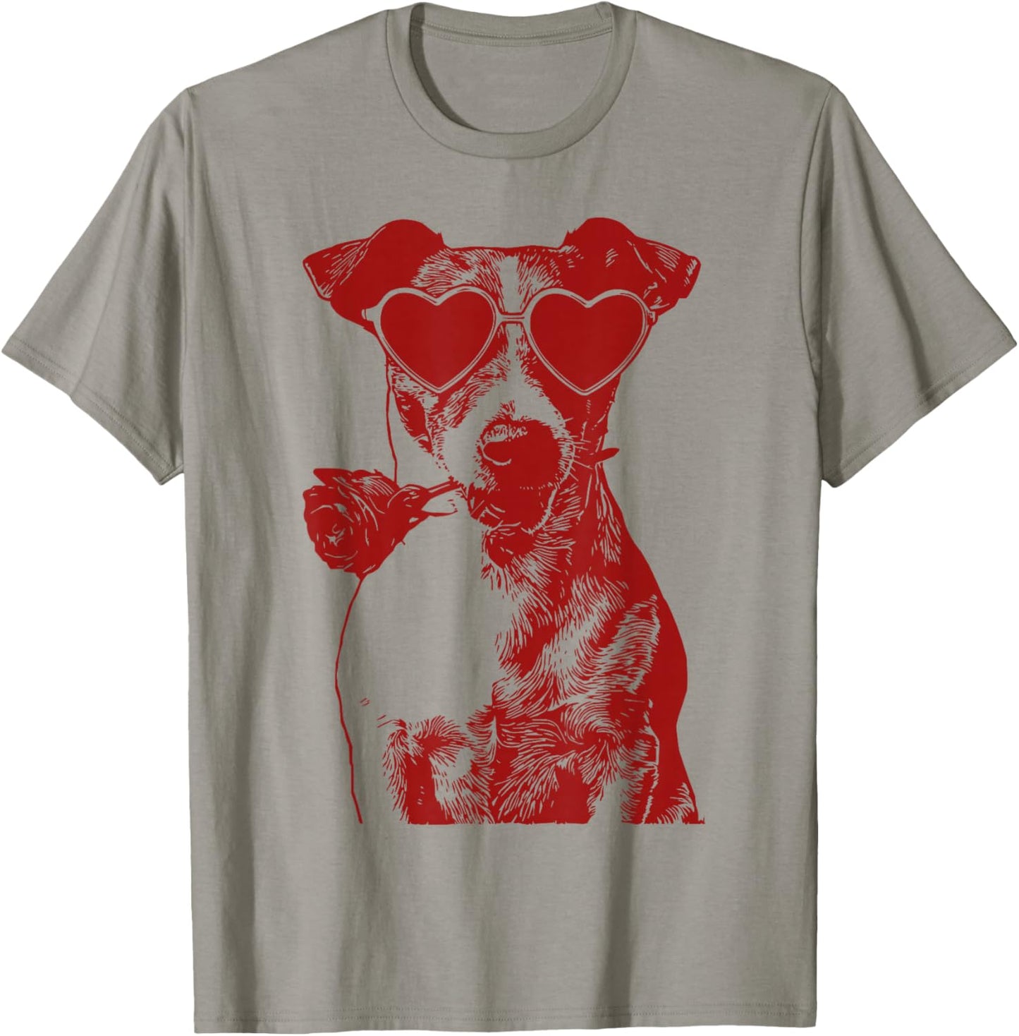 Valentine Jack Russell with Heart Sunglasses Romantic Dog T-Shirt - T-Shirt | Sand
