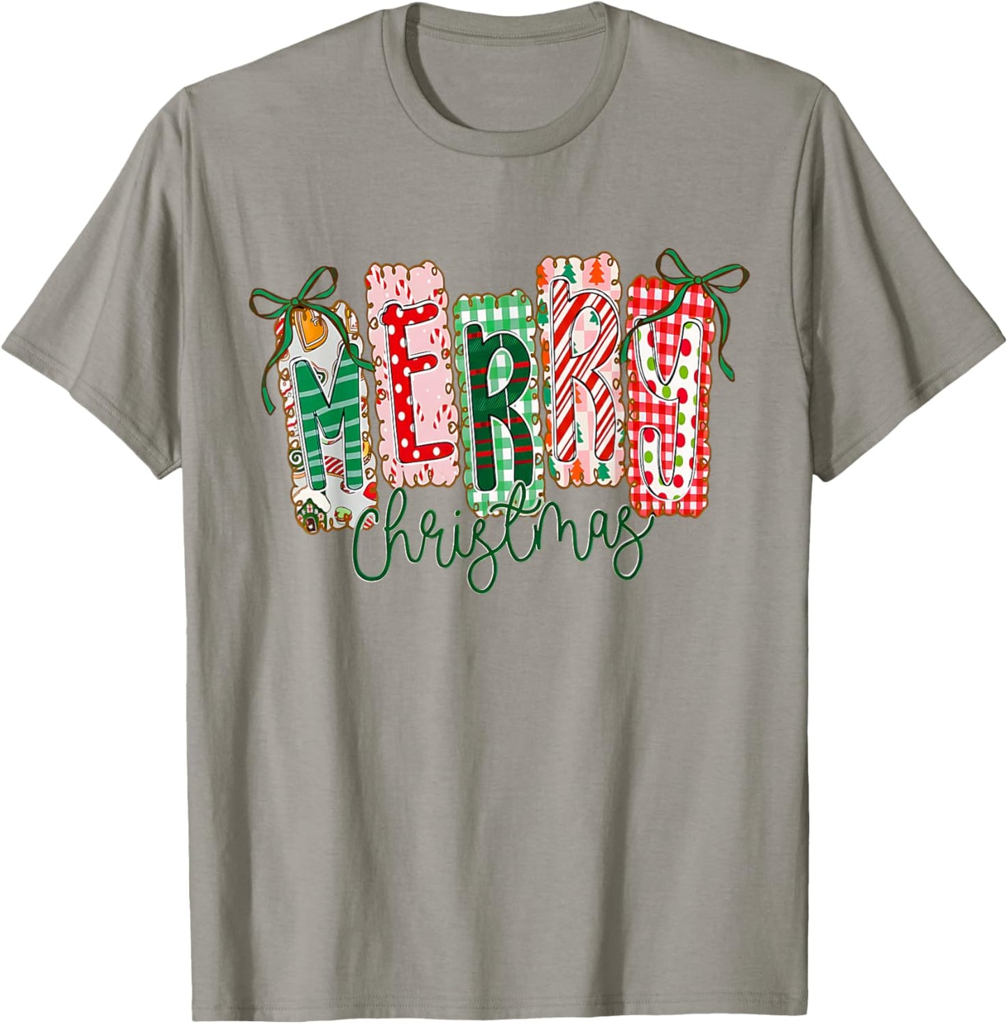 Preppy Merry Christmas Coquette Bow Pink Christmas Tree Girl T-Shirt - T-Shirt | Sand
