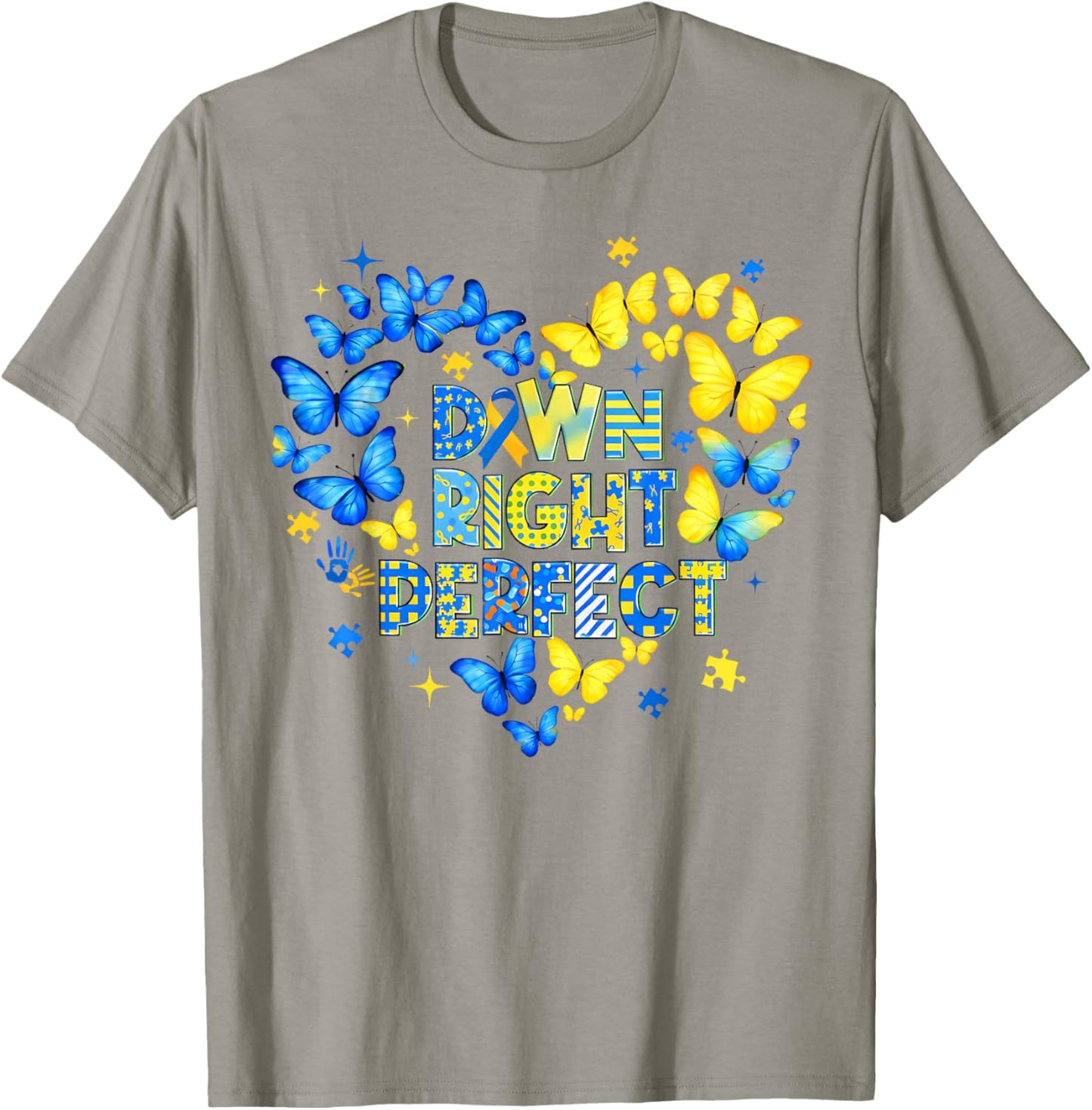 World Down Syndrome Awareness Butterfly Down Right Perfect T-Shirt - T-Shirt | Sand