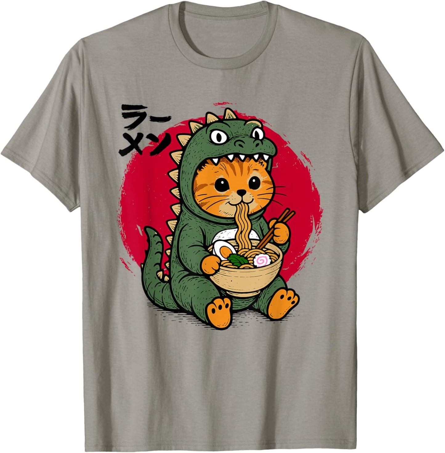 Funny Kaiju Cat Ramen Noodles Kawaii Japanese Anime Graphic T-Shirt - T-Shirt | Sand