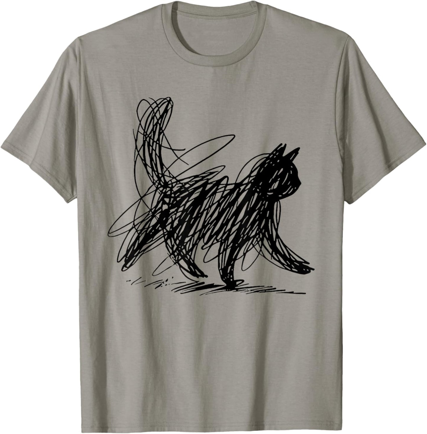 Scribble Cat Minimal Line Art Japanese T-Shirt - T-Shirt | Sand