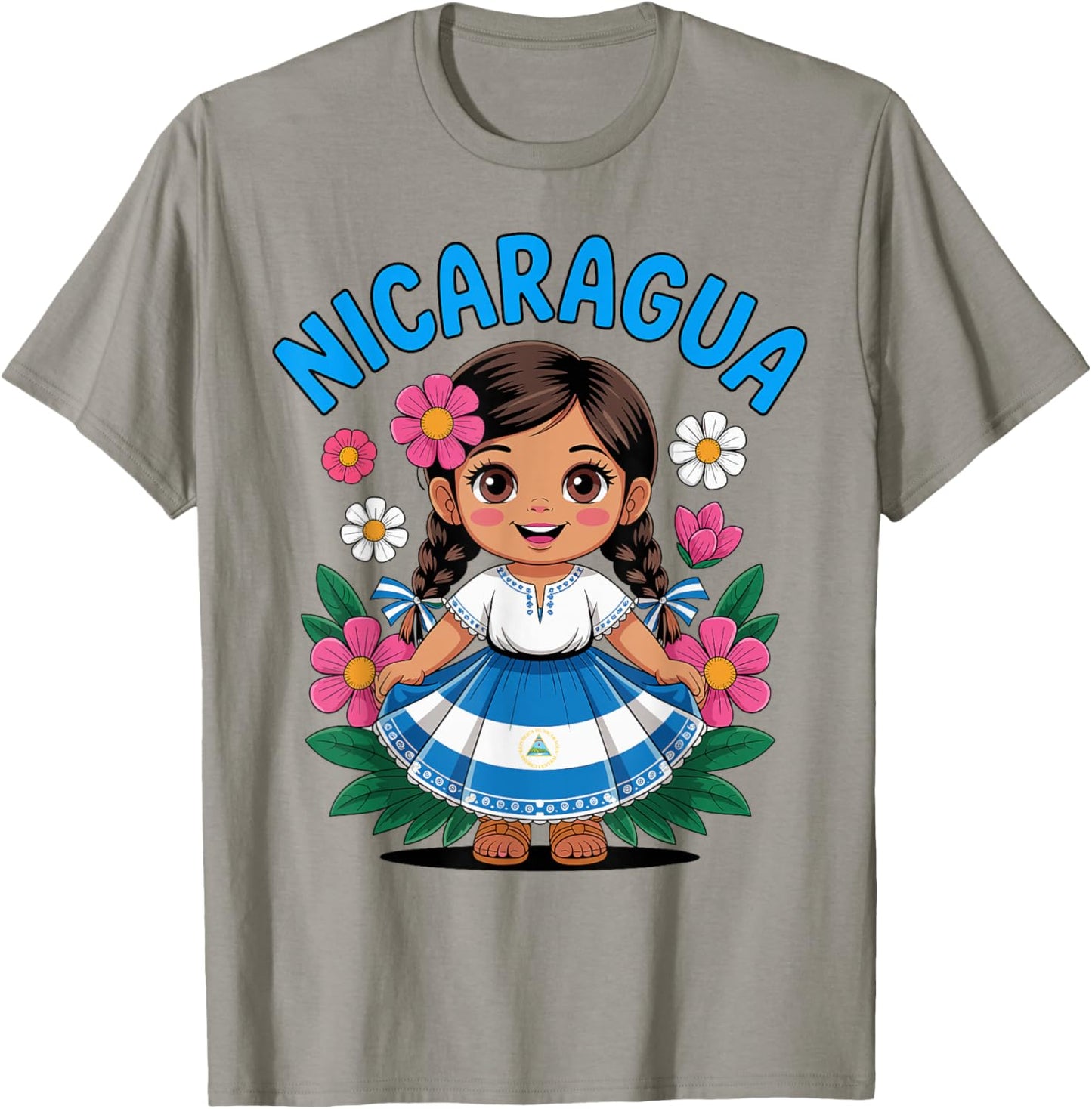 Cute Nicaragua Girl Traditional Dress with Flag Art for Kids T-Shirt - T-Shirt | Sand