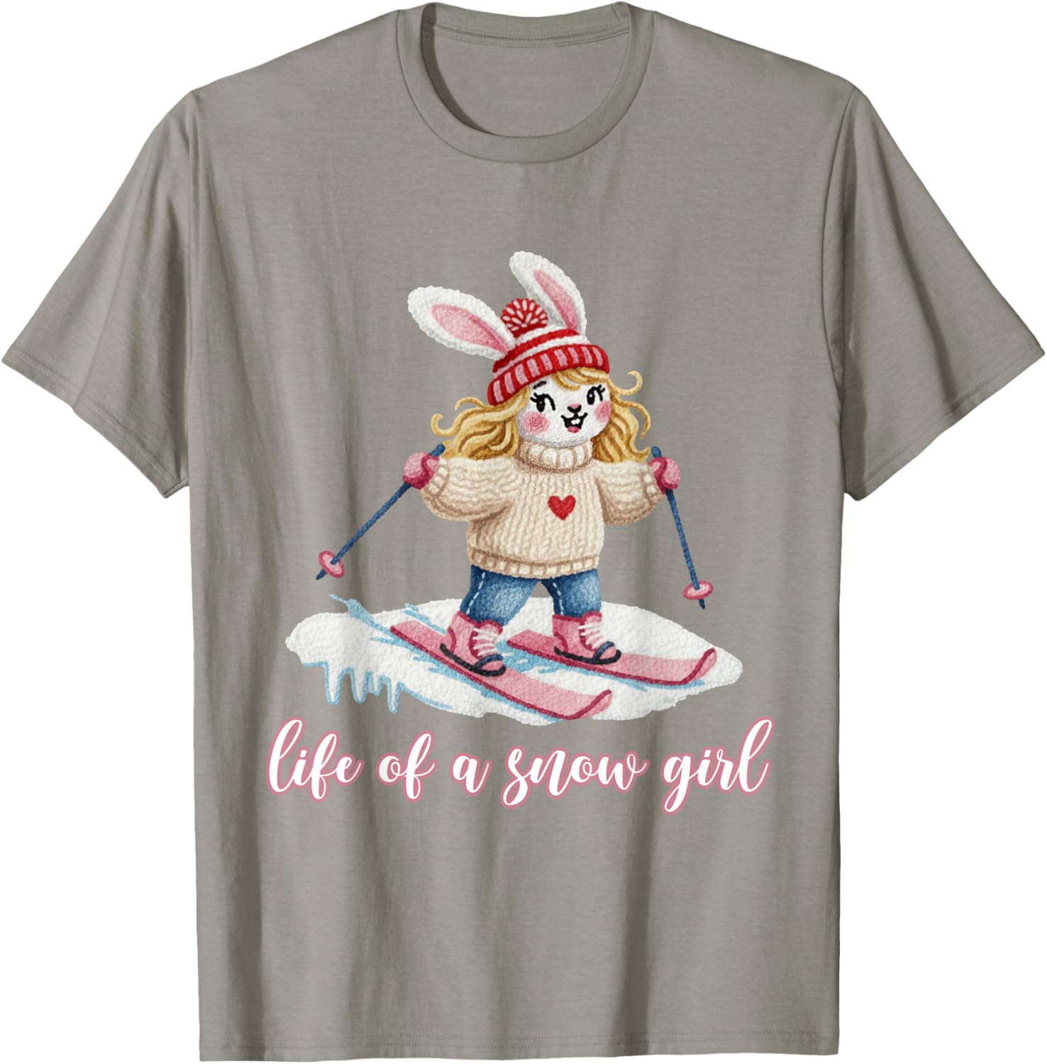 Cute Snow Bunny Life of a Snow Girl Ski Skier Winter Skiing T-Shirt - T-Shirt | Sand
