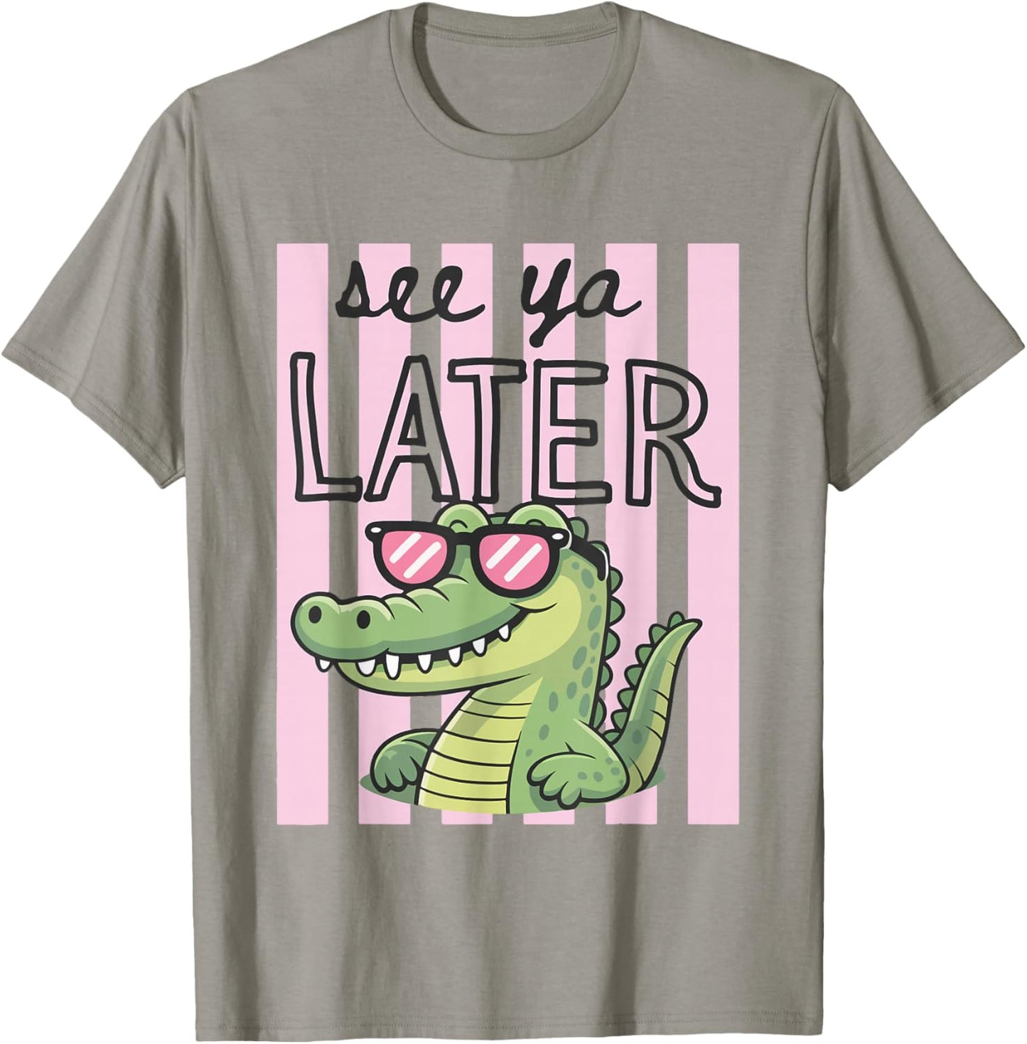 Striped Last Day of School Teacher See Ya Later Alligator T-Shirt - T-Shirt | Sand