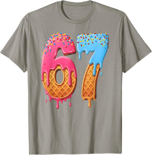 67 Ice Cream Drip Meme Funny Six Seven Gen Alpha Slang T-Shirt - T-Shirt | Sand