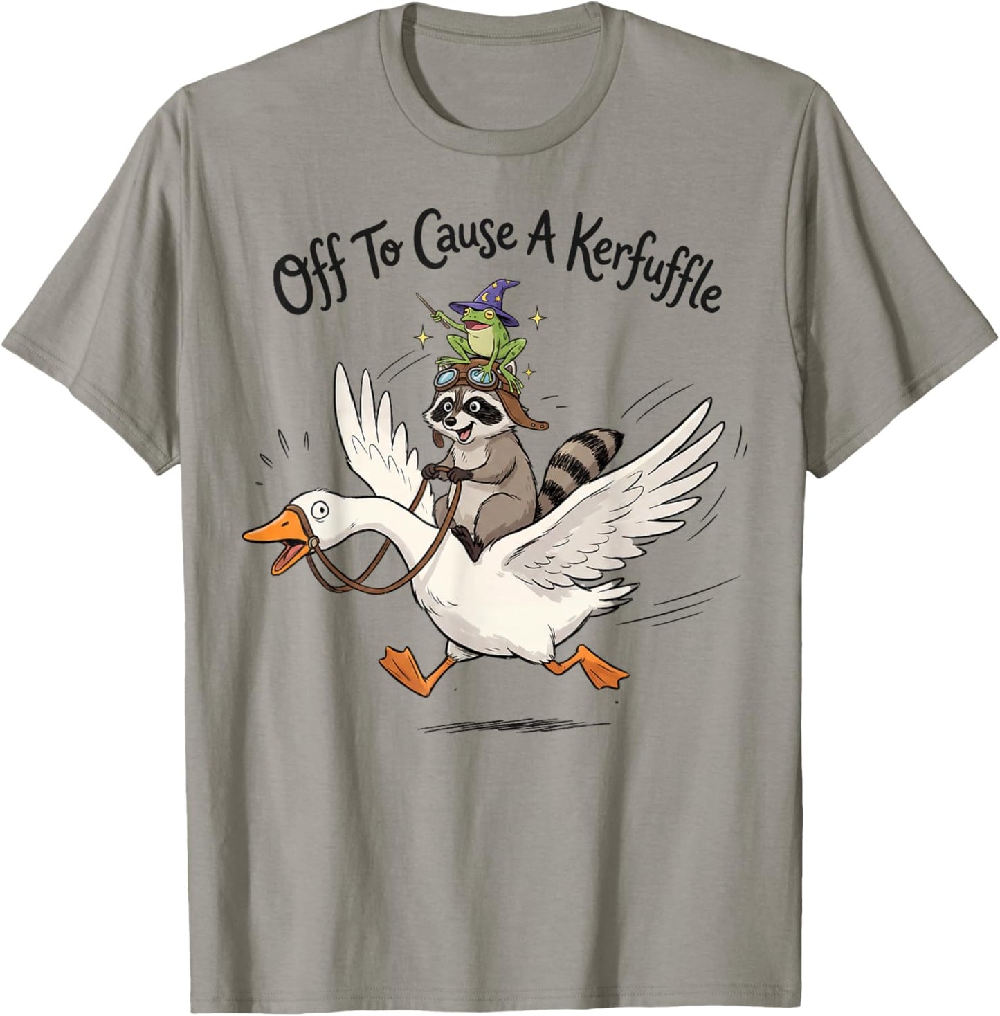 Off to Cause a kerfuffle Funny Graphic Raccoon T-Shirt - T-Shirt | Sand