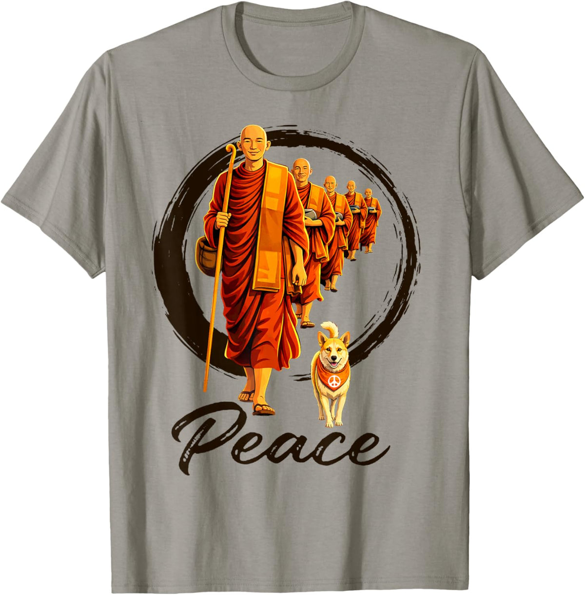 Peace Zen Walk for Peace Aloka Dog Mindful Buddhist Monks T-Shirt - T-Shirt | Sand