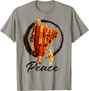 Peace Zen Walk for Peace Aloka Dog Mindful Buddhist Monks T-Shirt - T-Shirt | Sand