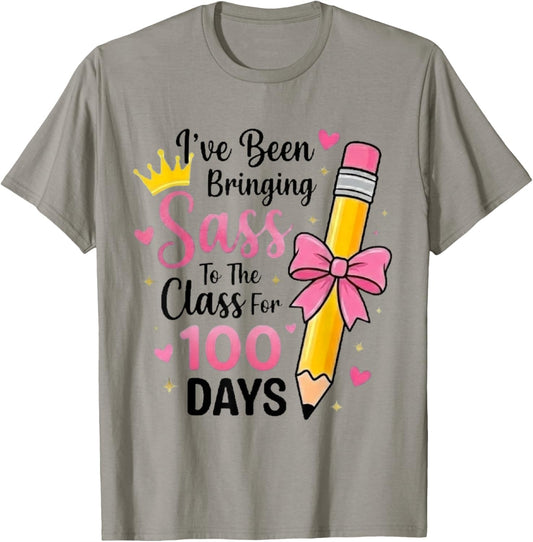 Bringing Sass to The Class for 100 Days of School Bow Girls T-Shirt - T-Shirt | Sand