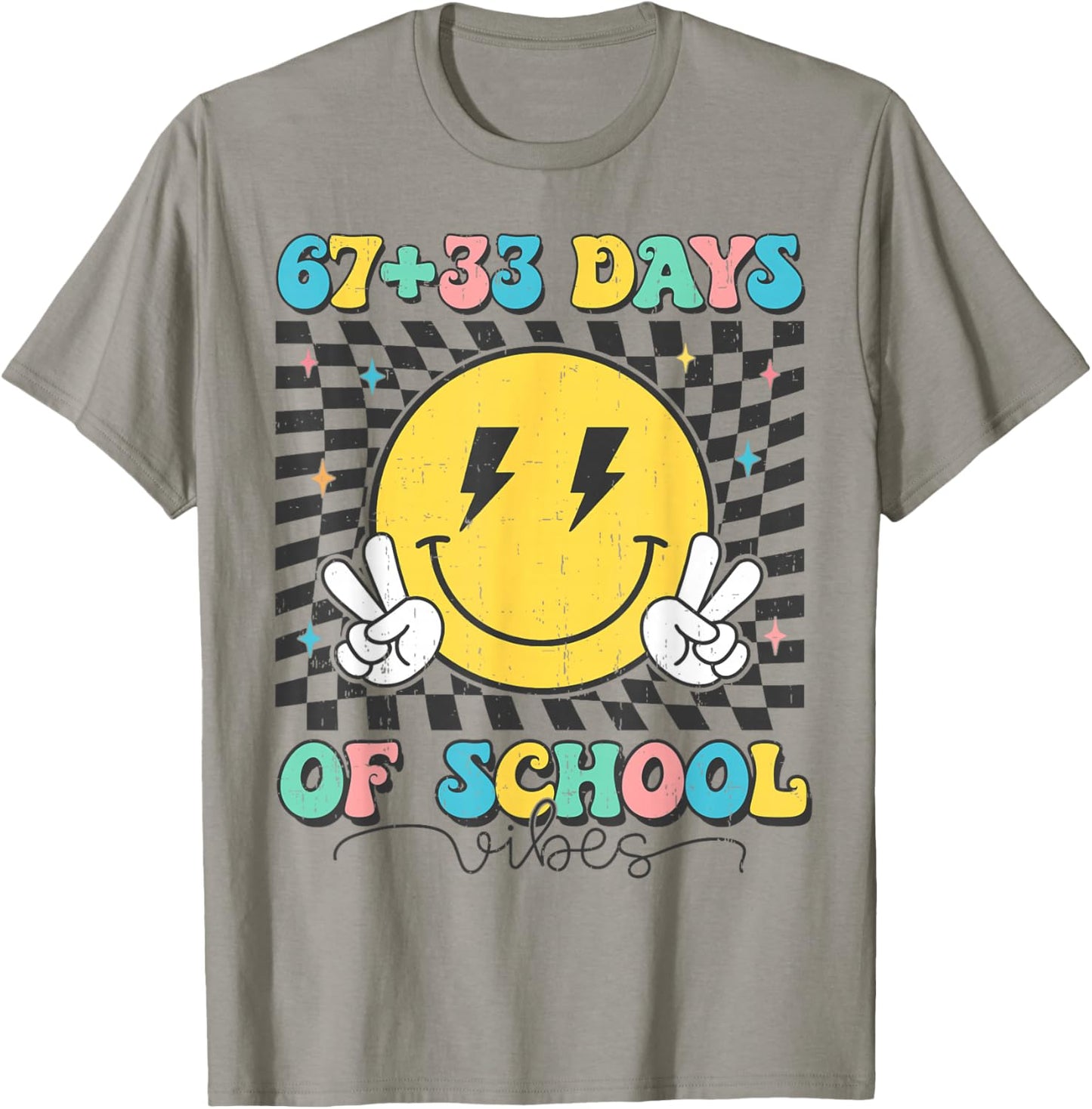 Retro Groovy 67 +33 Days of School 100th Day Kids Boys Girls T-Shirt - T-Shirt | Sand