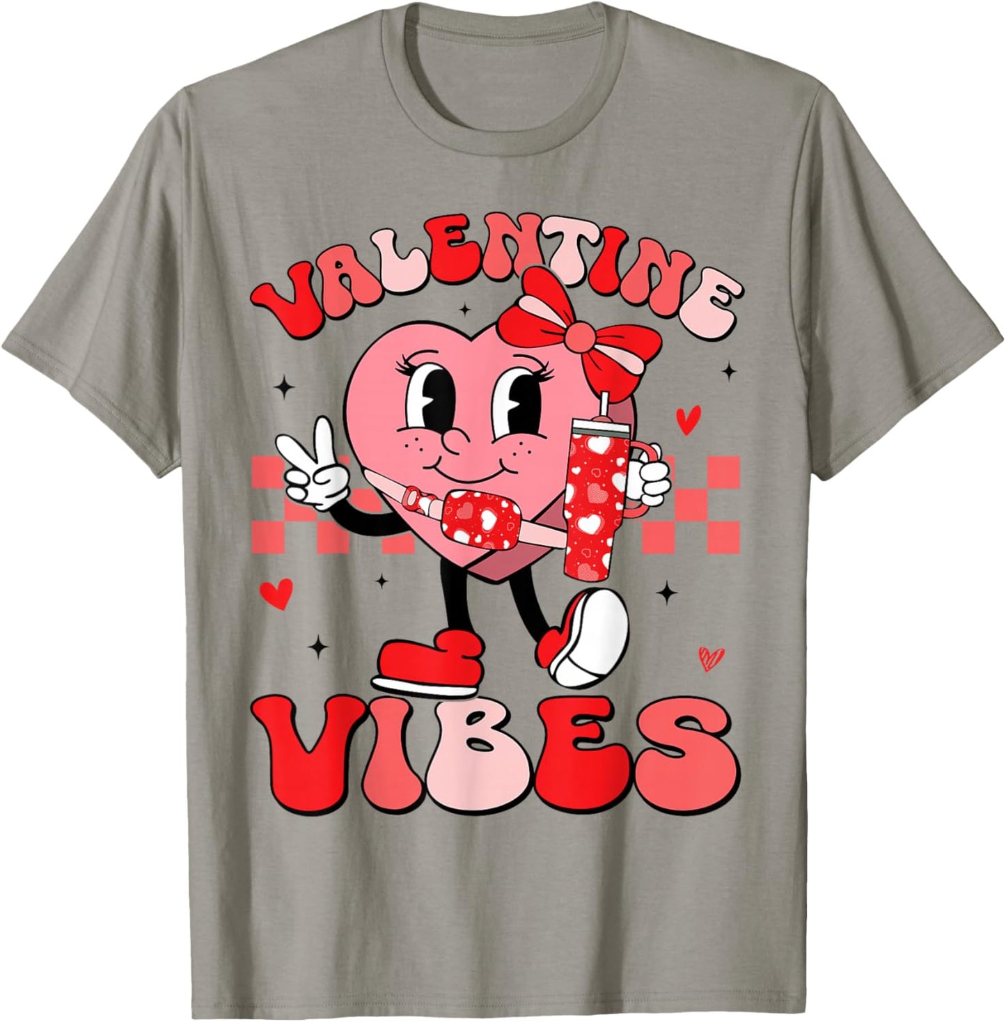 Valentine Vibes Groovy Valentines Day Shirt Women Girls Kids T-Shirt - T-Shirt | Sand