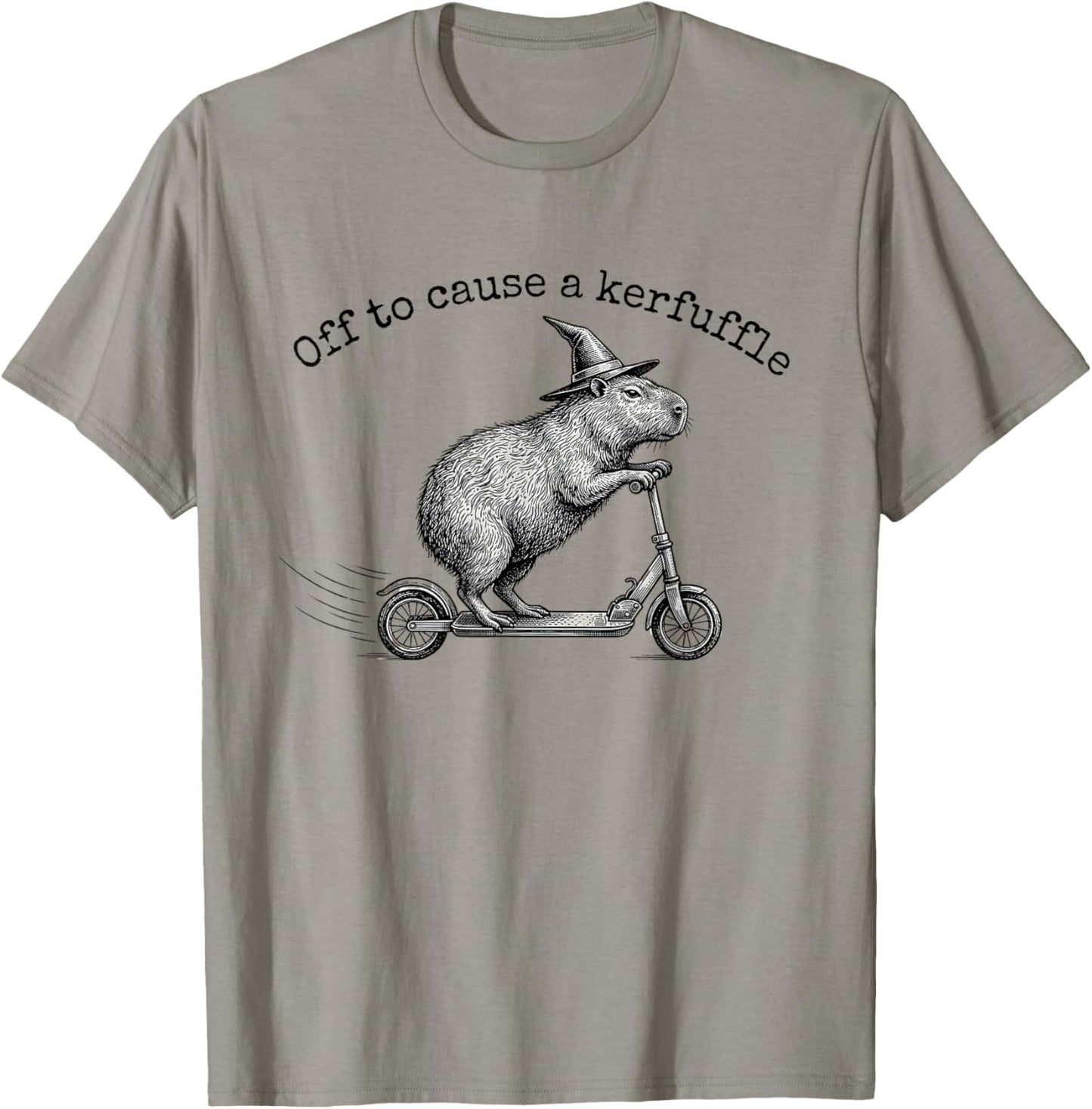 Off to Cause A Kerfuffle Funny Capybara Scooter T-Shirt - T-Shirt | Sand