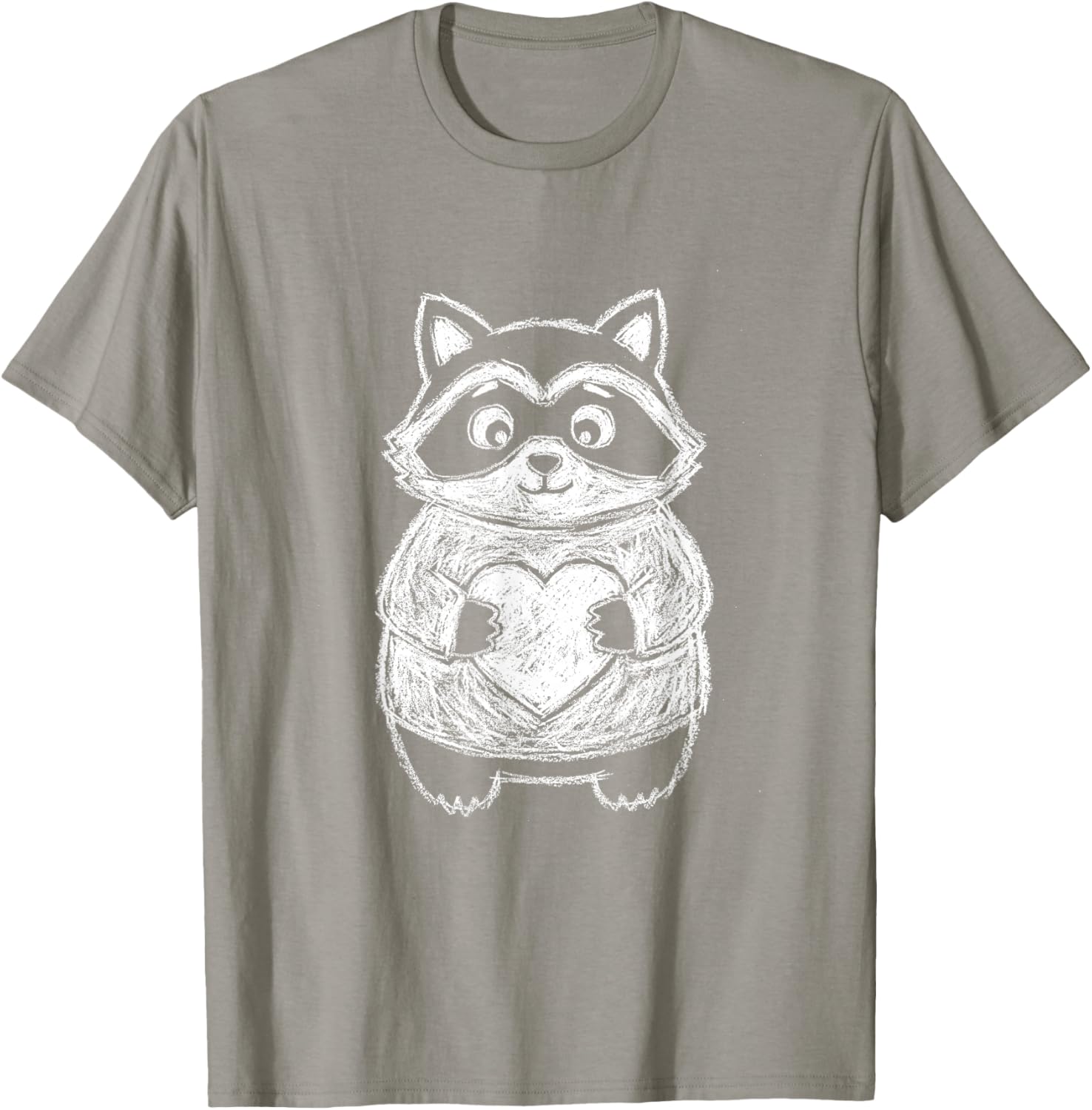 Ugly Racoon Sketch w Heart Cute Kids Valentines Days T-Shirt - T-Shirt | Sand
