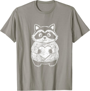 Ugly Racoon Sketch w Heart Cute Kids Valentines Days T-Shirt - T-Shirt | Sand