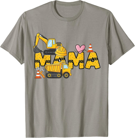 Mama Construction Crew Funny Excavator Birthday Family T-Shirt - T-Shirt | Sand