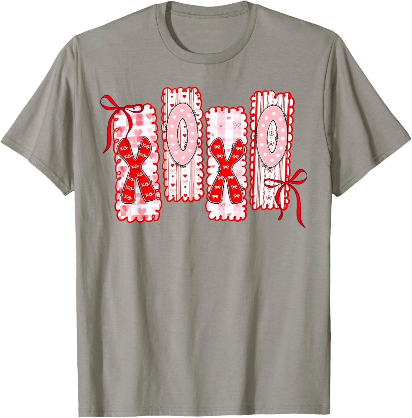 Coquette Valentine XOXO Funny Valentine Red Bow Hearts Lover T-Shirt - T-Shirt | Sand