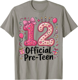 12 Official Pre-Teen Coquette 12 Year Old 12th Birthday Girl T-Shirt - T-Shirt | Sand