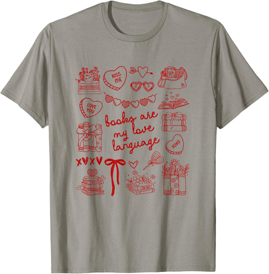 Bookish Valentine Book Lover Bookworm Librarian Aesthetic T-Shirt - T-Shirt | Sand