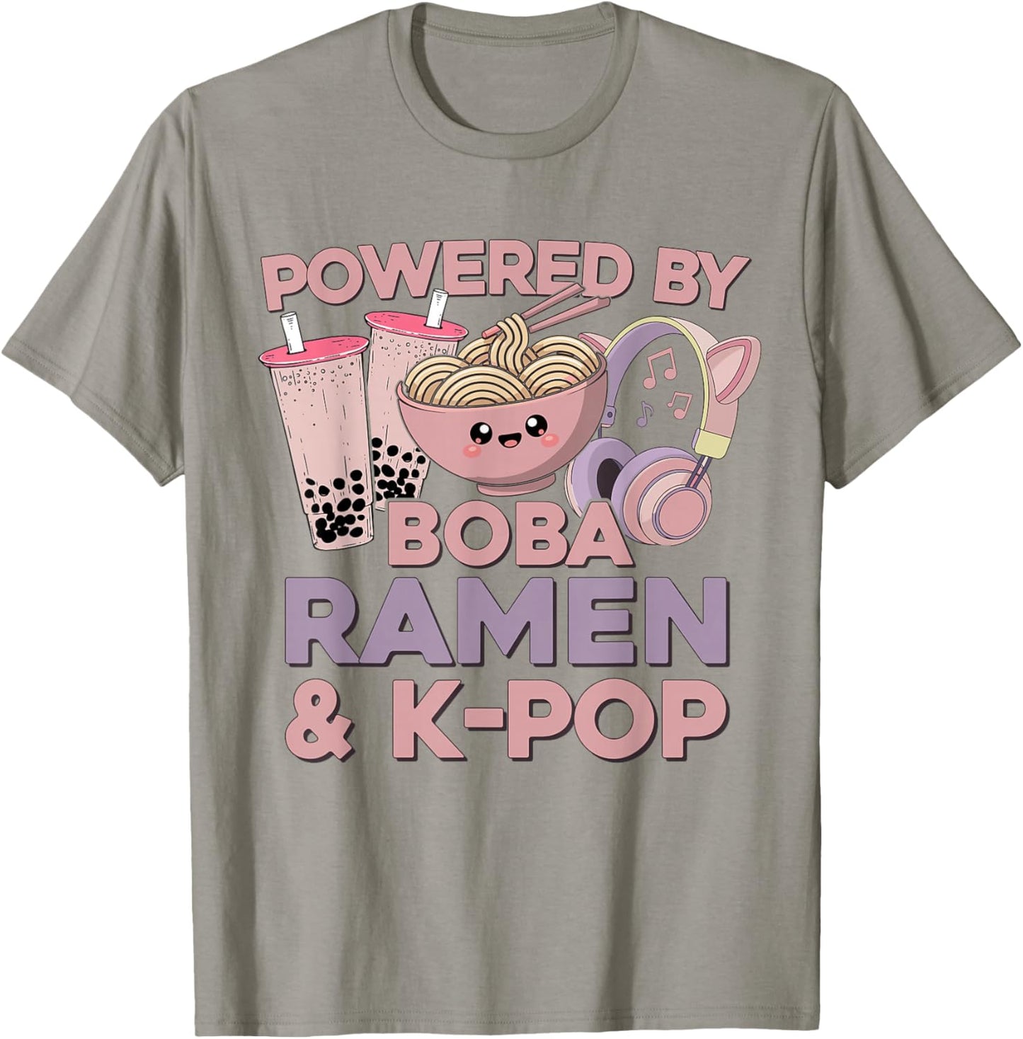 Kawaii Ramen Kpop Powered by Boba Ramen & K-Pop Kawaii K Pop T-Shirt - T-Shirt | Sand