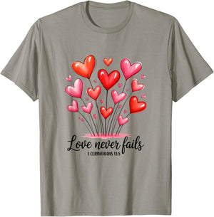 Love Never Fails Valentines Christian Religious Bible Verse T-Shirt - T-Shirt | Sand