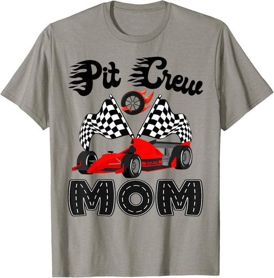 Pit Crew Mom Racing Car Birthday Boy Family Matching T-Shirt - T-Shirt | Sand