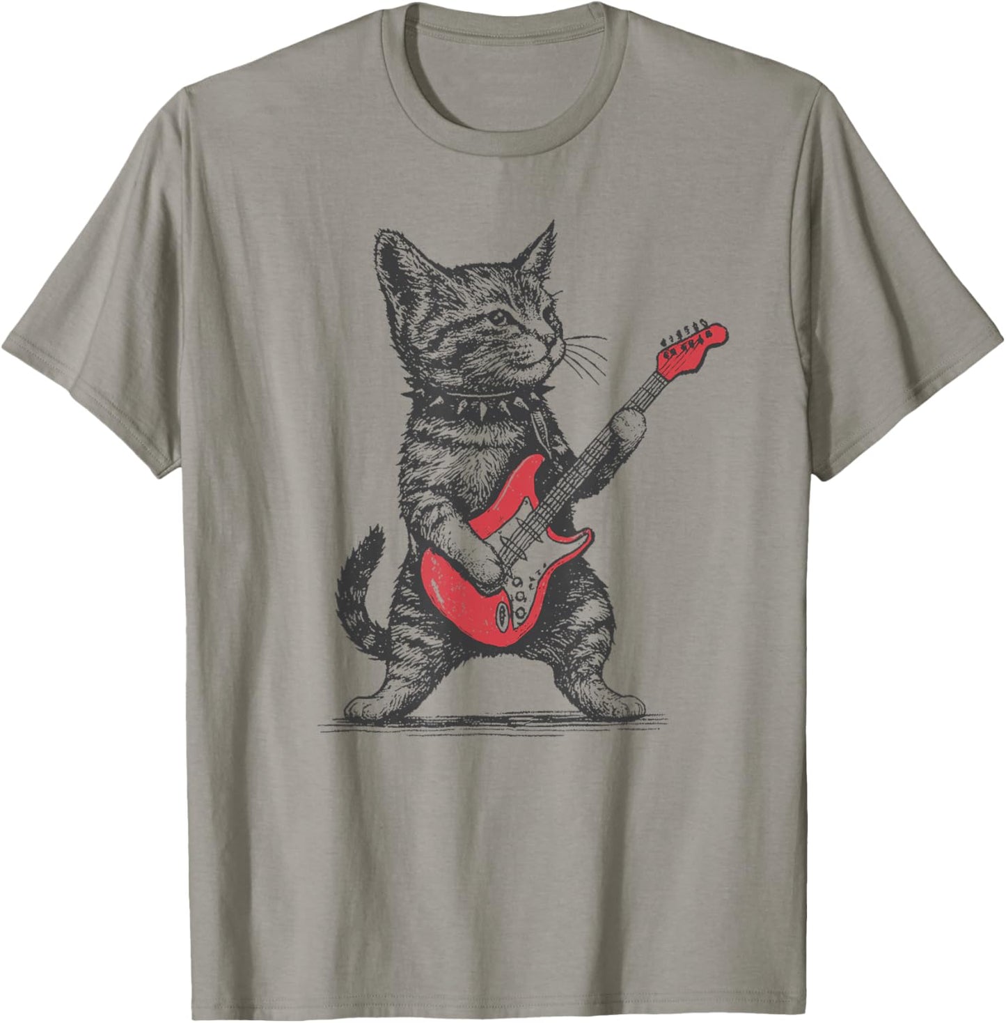 Vintage Cat Playing Guitar T-Shirt - T-Shirt | Sand