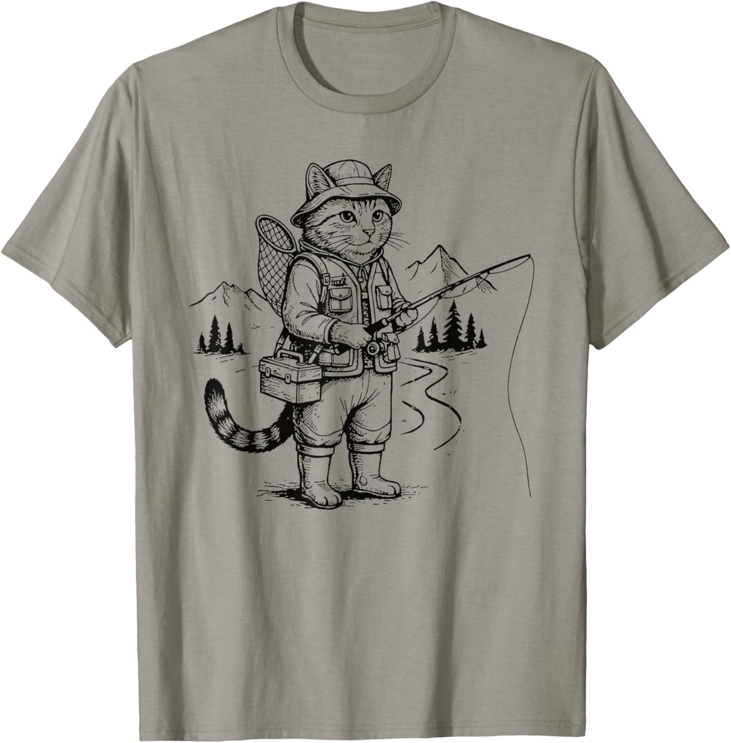 Fish Cat Fisherman T-Shirt - T-Shirt | Sand