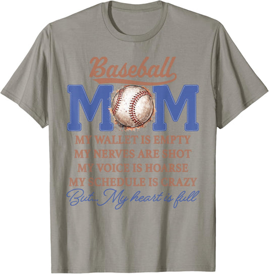 Baseball Mom My Wallet is Empty My Heart is Full T-Shirt - T-Shirt | Sand