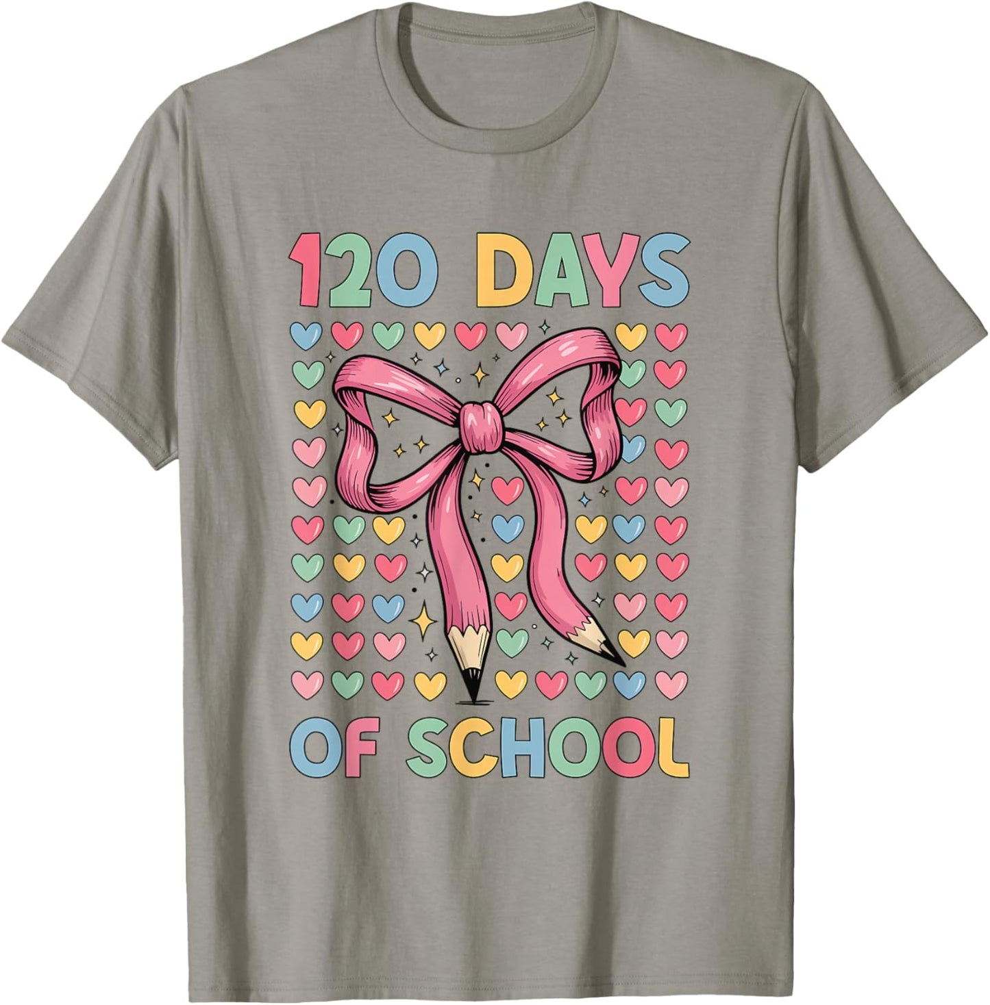 Happy 120 Days of School Bow Pencil T-Shirt - T-Shirt | Sand