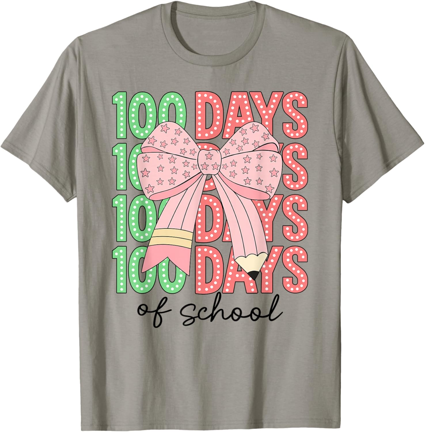 Coquette Bow 100 Days of School Teacher Kids 100th Day T-Shirt - T-Shirt | Sand
