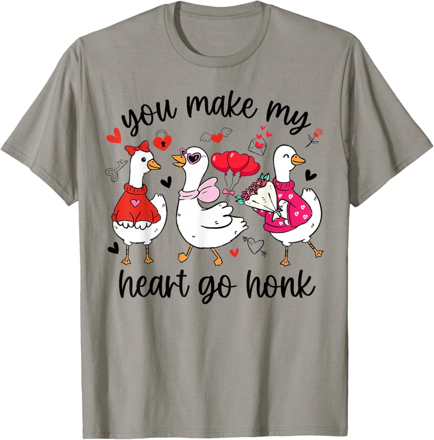 You Make My Heart Go Honk Funny Silly Valentine Goose T-Shirt - T-Shirt | Sand