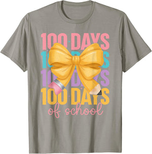 100 Days of School Girls Coquette Bow 100th Day of School T-Shirt - T-Shirt | Sand