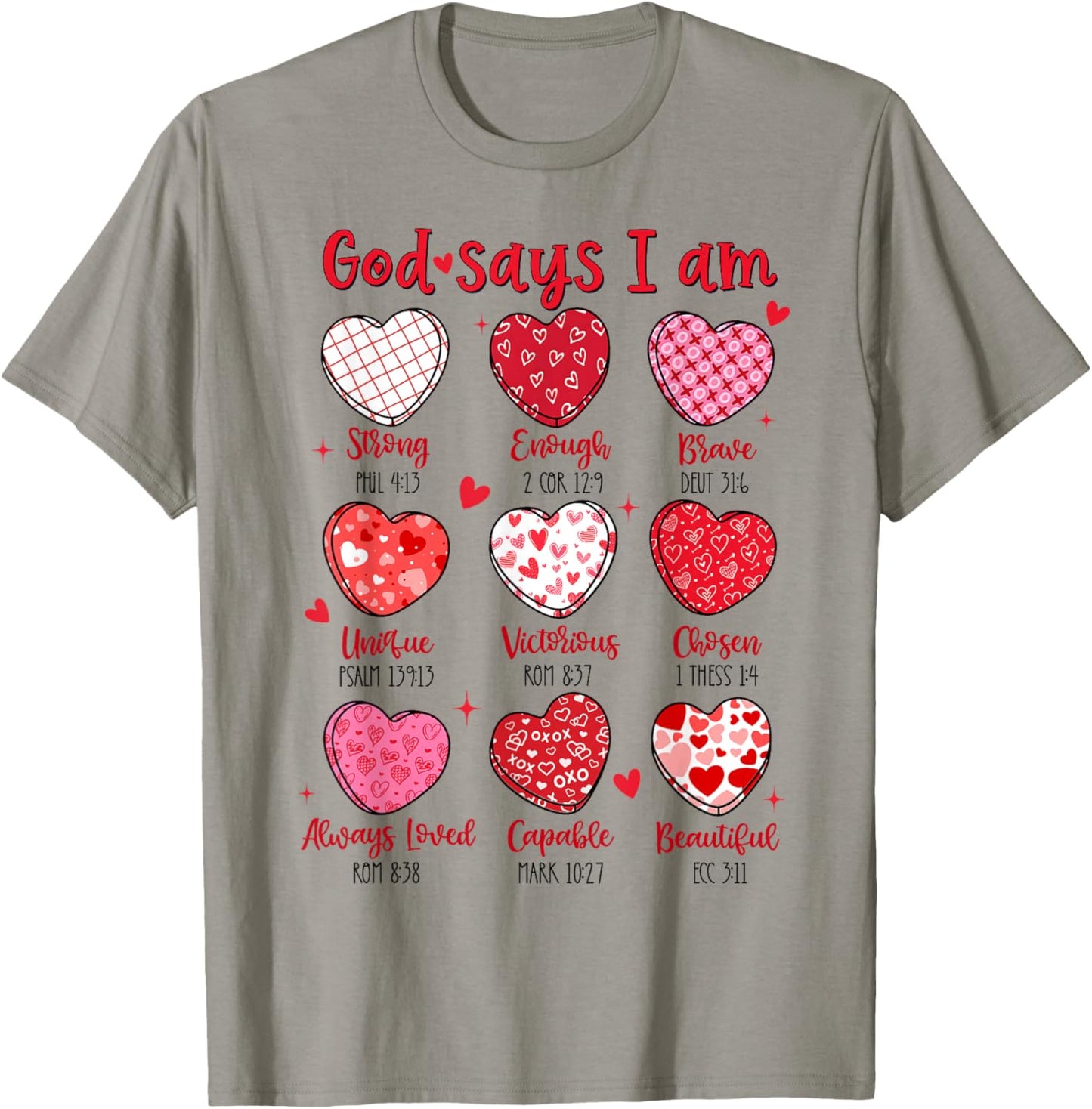 Valentine God Says I Am Heart Girl Women Kid Christian Bible T-Shirt - T-Shirt | Sand