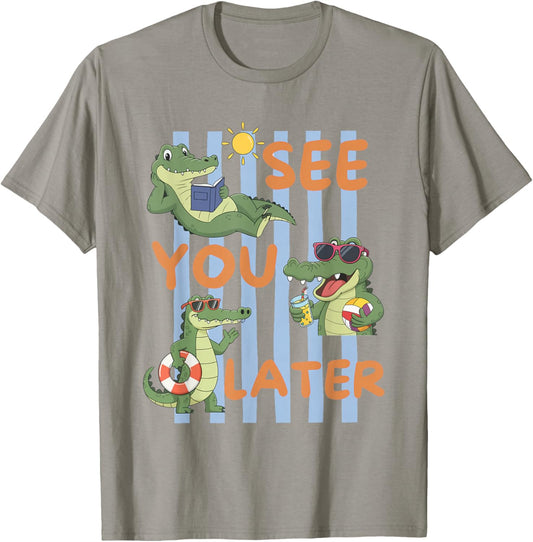 Women Striped See You Later Alligator End of Year Teacher T-Shirt - T-Shirt | Sand