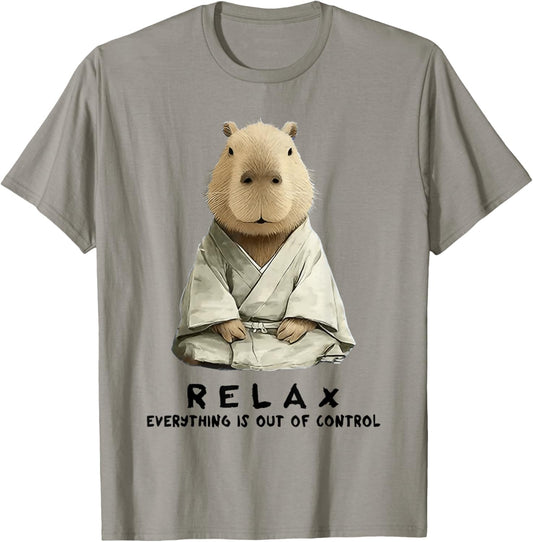 Relax Everything is Out of Control Funny Zen Capybara Art T-Shirt - T-Shirt | Sand