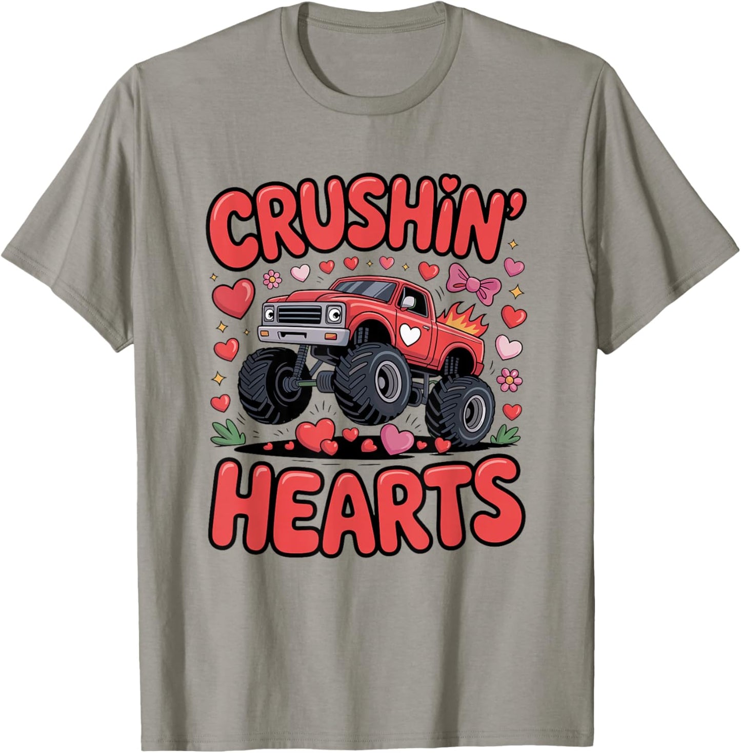 Crushin' Hearts Monster Truck Valentine Graphic T-Shirt - T-Shirt | Sand